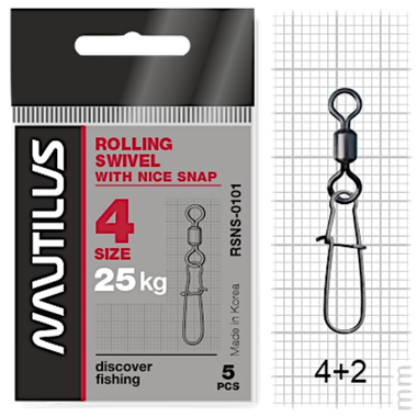 Вертлюг с застёжкой Nautilus RSNS-0101 03# 30кг 5шт Rolling Swivel RN-0101 with Nice Snap