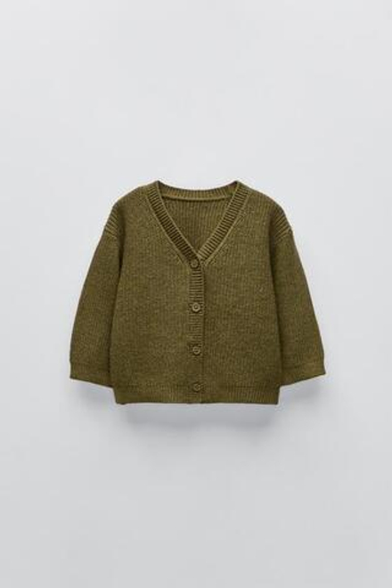 ZARA ТРИКОТАЖНЫЙ КАРДИГАН С V-ОБРАЗНЫМ ВЫРЕЗОМ, ХАКИ