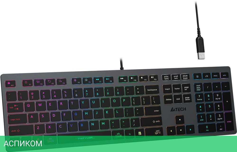 Клавиатура A4Tech Fstyler серый/неоновая подсветка (FX60H GREY/NEON)