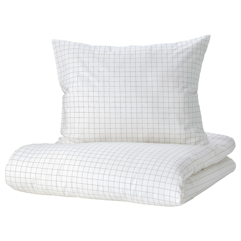 IKEA VÄNKRETS  (ИКЕА ВÄНКРЕТС)  -  Пододеяльник и наволочка, клетчатый белый/желтый, 150x200/50x60 см