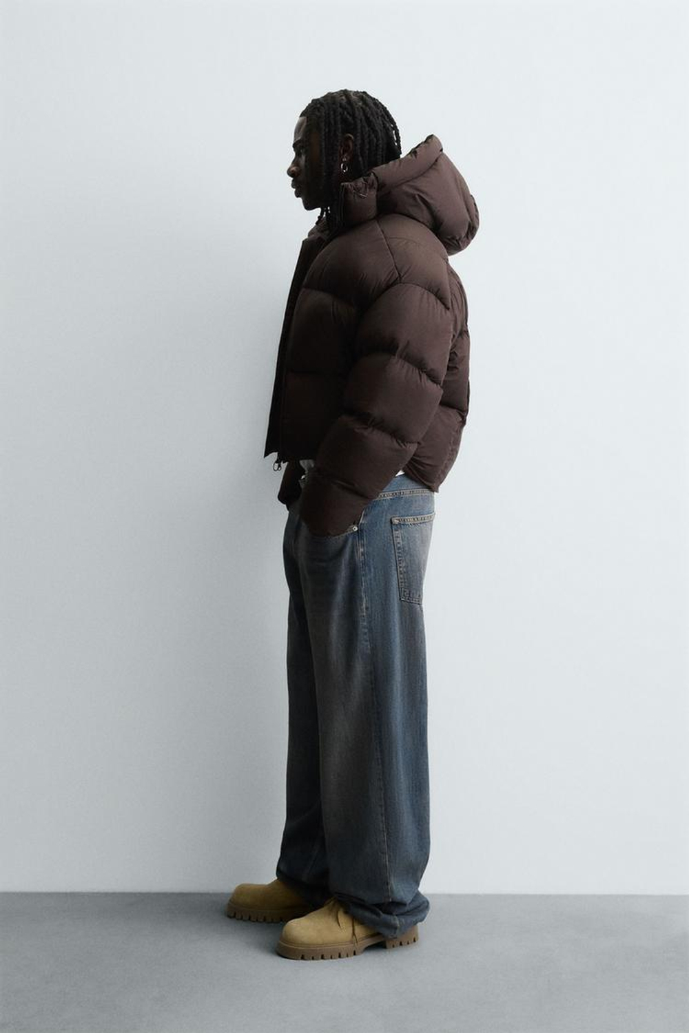 ZARA УКОРОЧЕННАЯ СТЕГАНАЯ КУРТКА, КОРИЧНЕВЫЙ