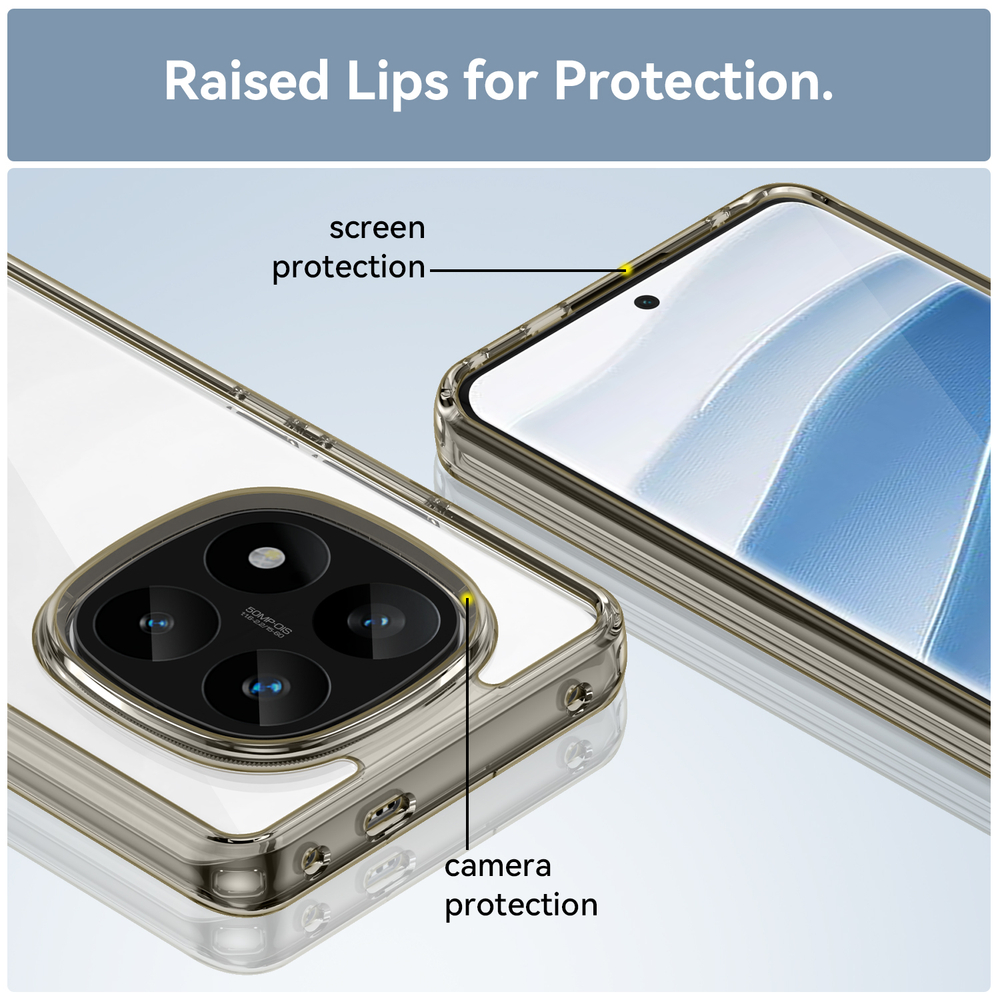 Усиленный чехол с серыми рамками для Xiaomi Redmi Note 14 Pro+, увеличенные защитные свойства, мягкий отклик кнопок