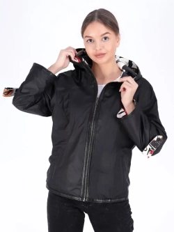 Куртка весна кожаная с капюшоном двухсторонняя