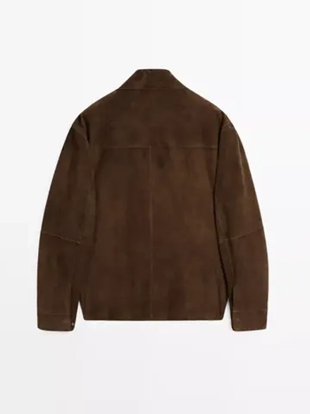 Massimo Dutti Легкая куртка-рубашка из замши, шоколадный