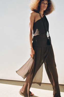 ZARA БРЮКИ-ПАРЕО С ФАКТУРОЙ, ШОКОЛАДНЫЙ