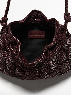 Massimo Dutti Сумка-клатч из кожи наппа в технике макраме, бургунди