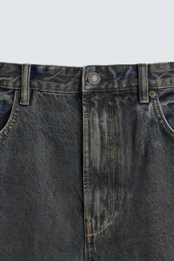 ZARA ДЖИНСЫ BAGGY FIT С ЭФФЕКТОМ ВОЩЕНИЯ, УГОЛЬНЫЙ