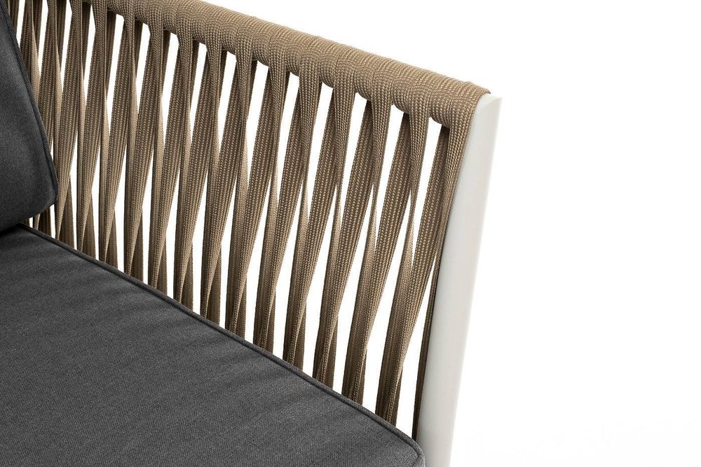 "Касабланка" диван 2-местный плетеный из роупа, каркас алюминий светло-серый (RAL7035) муар, роуп серо-коричневый 23мм, ткань серая 017