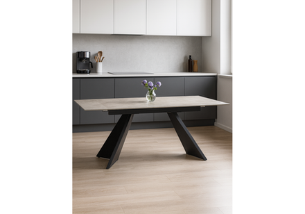 Керамический стол Woodville Ливи 140(200)х80х78 creto forever beige, черный, ножки черные