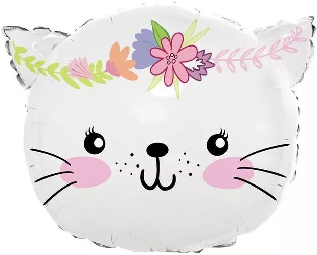 К Шар фигура "Котенок в цветах белый голова" (Falali) 23"/58 см (БГ-18)