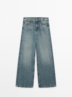 Massimo Dutti Джинсы с высокой талией и широкими штанинами, светло-голубой