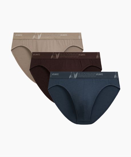 Мужские трусы (3шт) слипы спорт Atlantic 3MP-213, бамбук, бежевый + коричневый + сине-зеленый