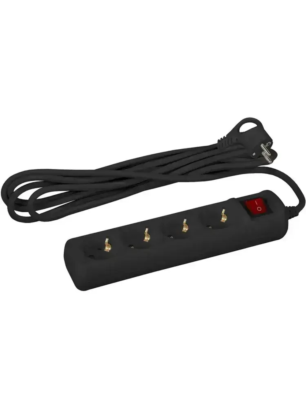 Удлинитель электрический Intro UES450-B с заземлением с выключателем 4 розетки 5м ПВС 3x0,75мм2 10А черный