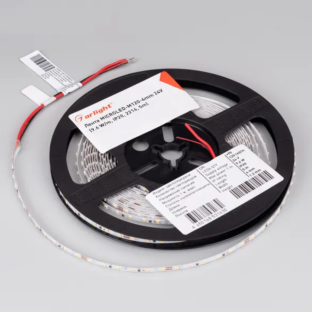 Светодиодная лента MICROLED-M120-4mm 24V Warm3500 (9.6 W/m, IP20, 2216, 5m) (Arlight, узкая) 040608