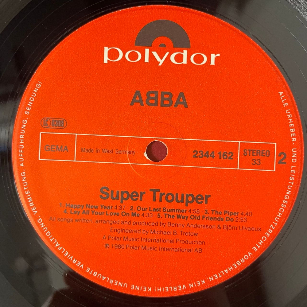 Винтажная виниловая пластинка LP ABBA АББА Super Trouper (Германия 1980) Happy New Year