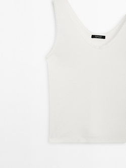 Massimo Dutti Топ из смесового хлопа, натуральный, кремовый