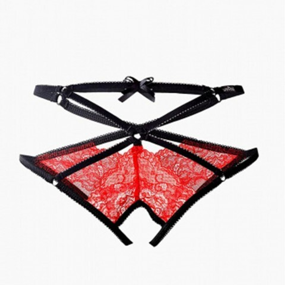 Трусики с доступом и переплетением лент красные Le Frivole Easy to love (L/XL, 46-48)