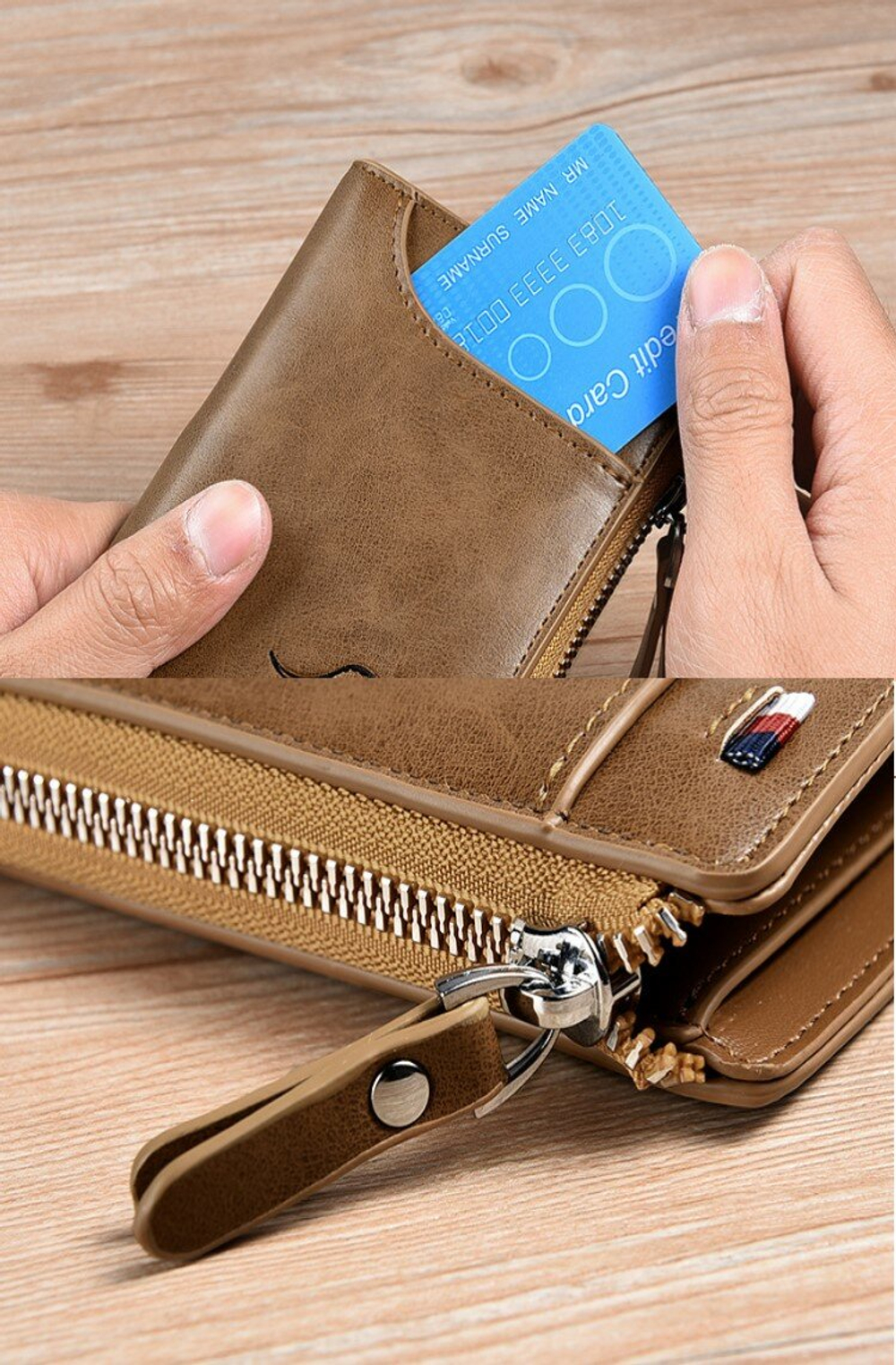 Кошелек мужской кожаный портмоне, бумажник, бежевый