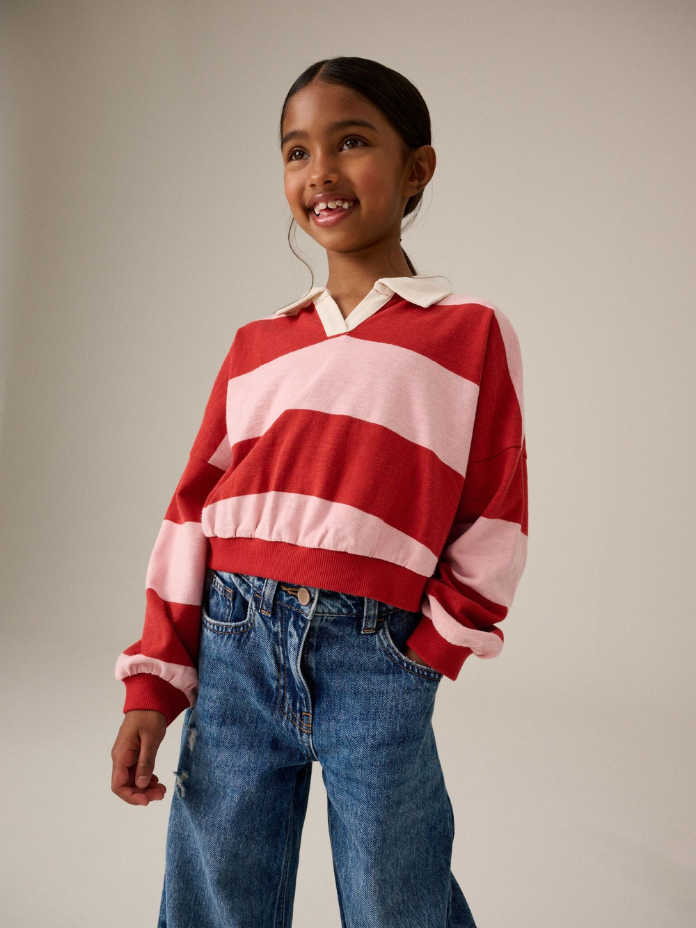 Толстовка с воротником для девочки Next V11-051, Красный, Розовый