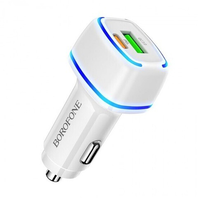 Автомобильная зарядка Borofone BZ14A 3A QC3.0, 012346 Белый