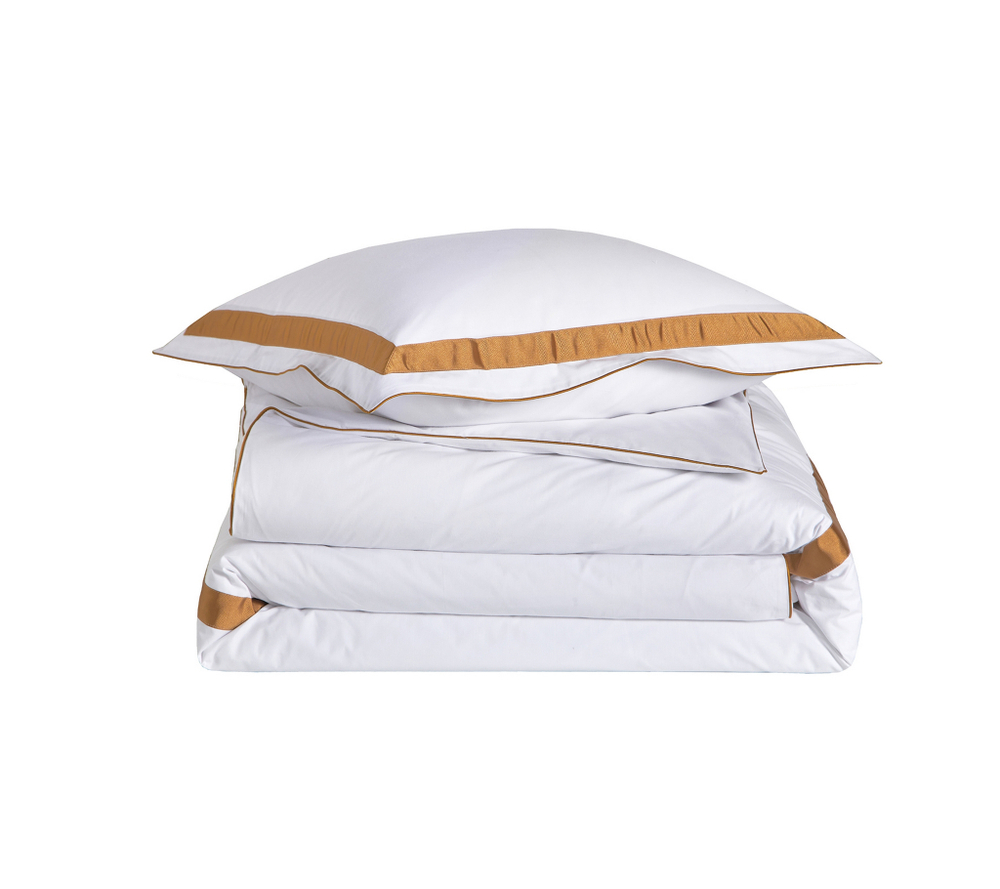 Постельное белье 2 спальное евро Blanc des Vosges Egerie Ambre белое с янтарной отделкой