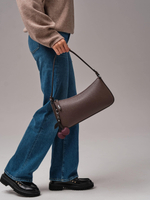 Кожаная сумка багет кросс-боди коричневый торф