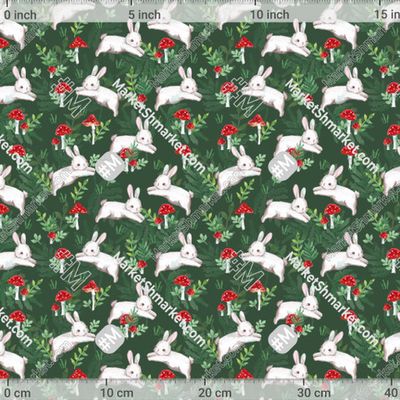 Кролики в лесу с грибами акварельный принт by Sweet printvector 306 DPI