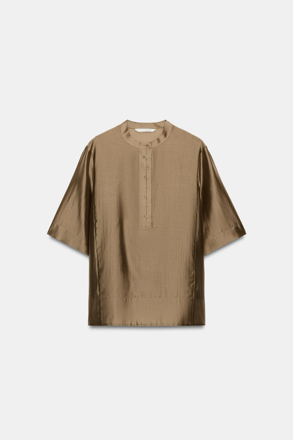 ZARA СВОБОДНАЯ БЛУЗА С КОРОТКИМ РУКАВОМ — ZW COLLECTION, СВЕТЛО-КОРИЧНЕВЫЙ