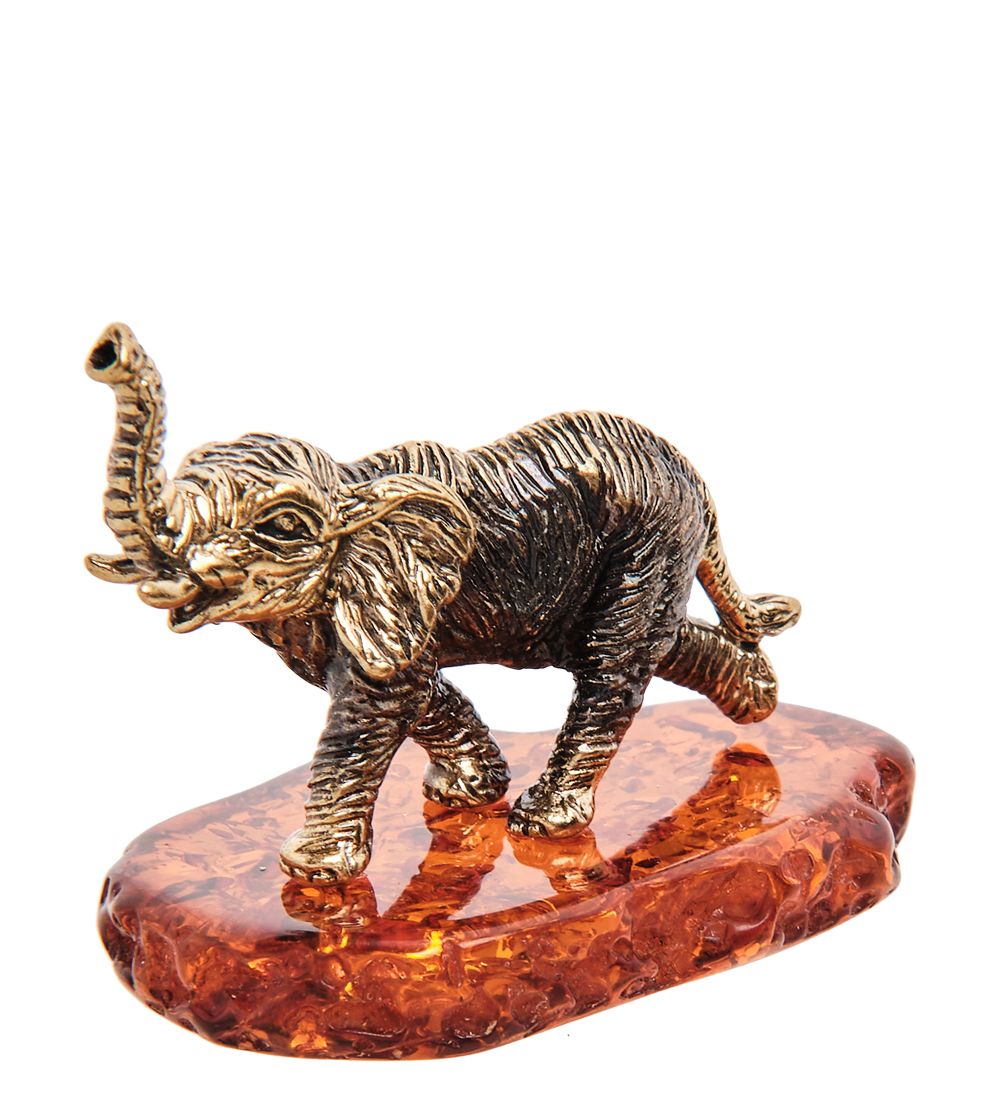 Народные промыслы AM- 557 Фигурка «Слон Саванна» (латунь, янтарь)