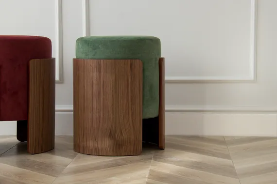 Пуф Lagom (зелено-голубой FiberGuard, орех)