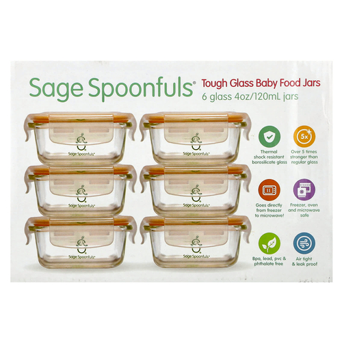 Sage Spoonfuls, Жесткие стеклянные баночки для детского питания, 6 упаковок по 120 мл (4 унции)