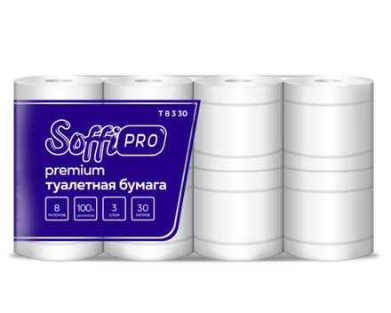 Туалетная бумага Soffione SoffiPro Premium, Артикул 10900970, трехслойная, белая, 8 рулонов
