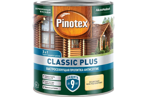 Пропитка декоративная для защиты древесины Pinotex Classic Plus 3 в 1 база CLR 2,5 л.