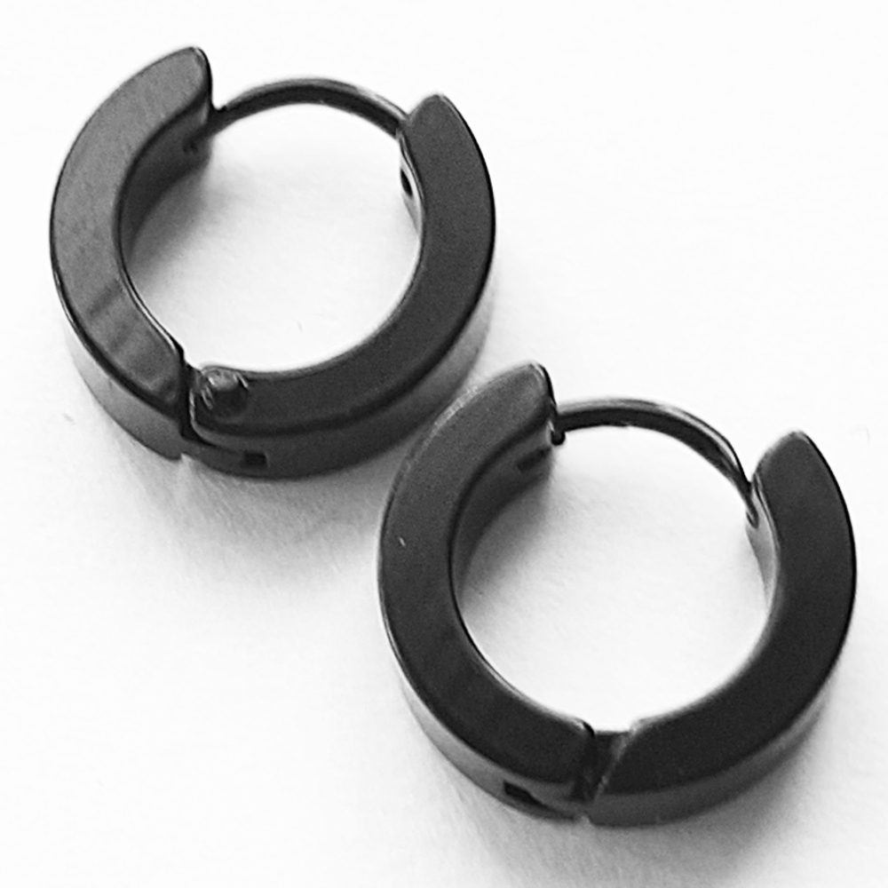 Серьги - кольца 10 мм для пирсинга ушей из медицинской стали. Титановое покрытие - черные. 1 пара