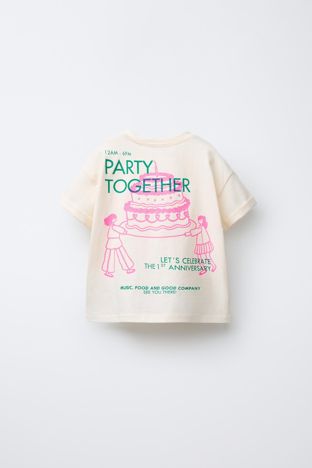 ZARA ФУТБОЛКА С ПРИНТОМ, ЖЕЛТОВАТО-БЕЛЫЙ