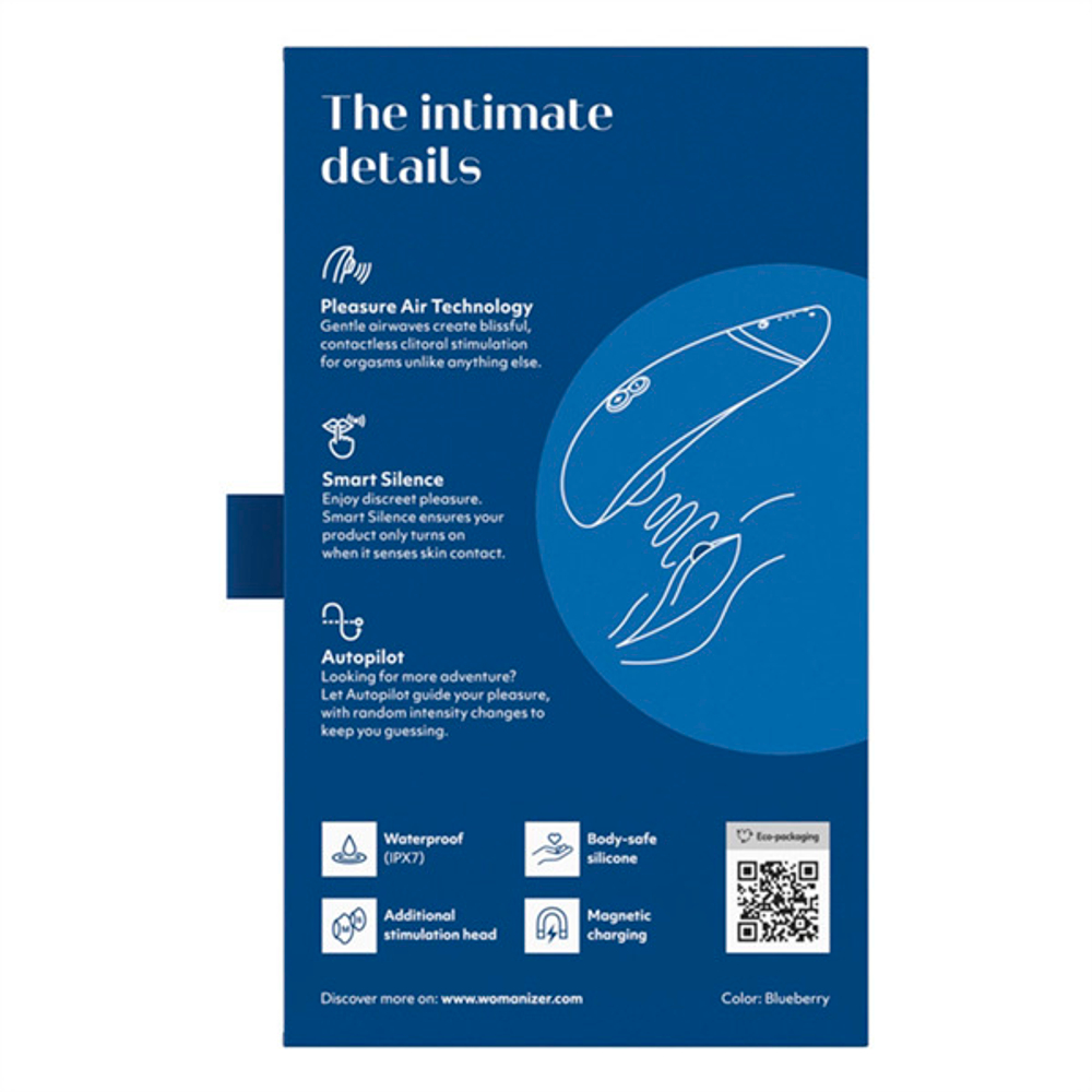 Синий вакуумно-волновой клиторальный стимулятор Womanizer Premium 2 Blueberry WZ212SG5