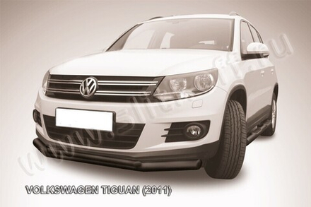 Защита переднего бампера (нержавейка) Volkswagen Tiguan (2011-2016) d76+d42 (черный)