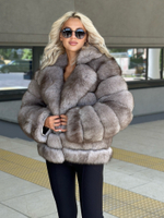 Шуба из песца в цвете «серый меланж» трансформер 2в1