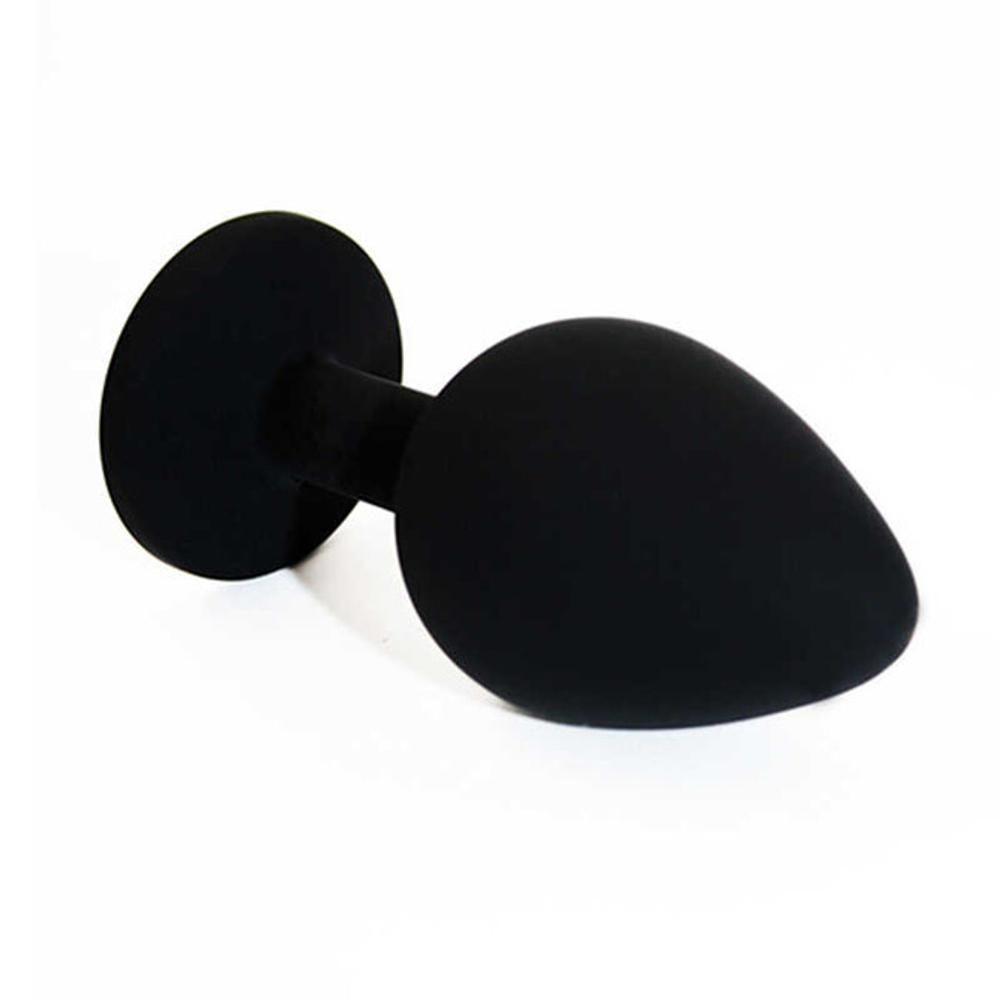 Анальная пробка из силикона с светлым розовым стразом L (Цвет: черный с розовым)