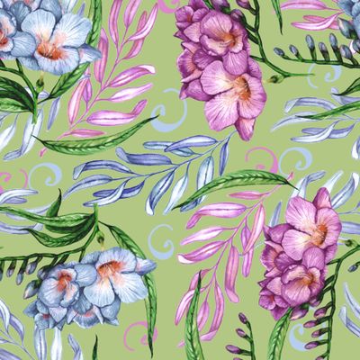 Чудесные фрезии на оливковом фоне