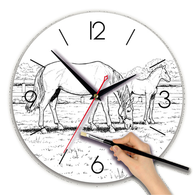 Часы раскраска акварель "Лошади" Декор для дома, подарок
