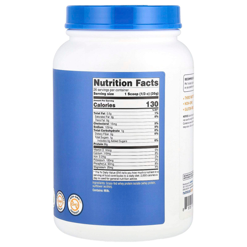 Nutricost, Изолят сывороточного протеина травяного откорма, без добавок, 907 г (2 фунта)