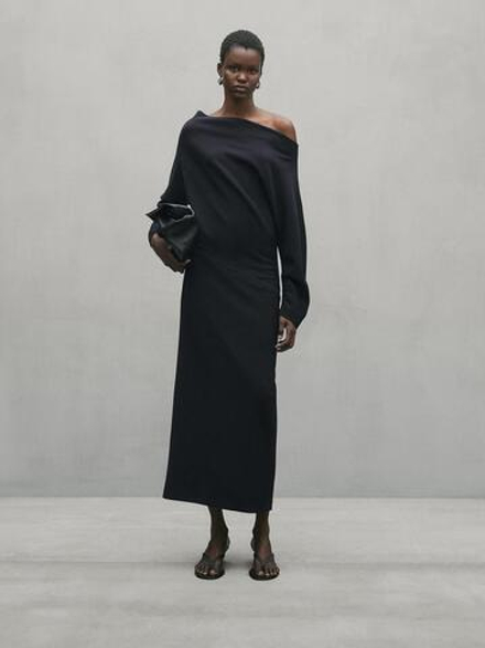 Massimo Dutti Платье миди с длинным рукавом - Studio, серый