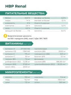 Корм для средних и крупных собак VD Renal HBP, 800 гр