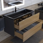 Тумба с раковиной Uperwood Barsa 90 см, раковина черная глянцевая, подвесная тумба черная/дуб сонома