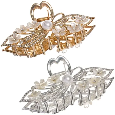 Заколка - краб для волос на блистере «LAVITA», листики, цвет серебро и золото, 11*5,5см