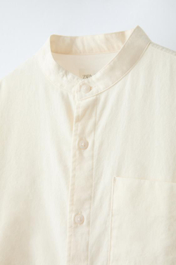 ZARA РУБАШКА ИЗ ТВИЛА С КАРМАНОМ, ЭКРЮ