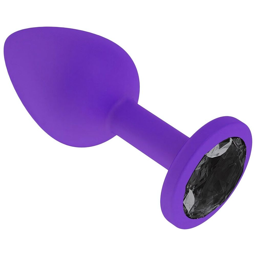 Маленькая фиолетовая пробка с черным кристаллом ONJOY Silicone Collection (Цвет: Фиолетовый)