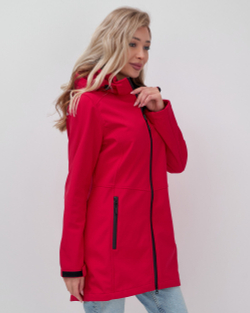 Парка спортивная женская с капюшоном softshell красного цвета 9568Kr