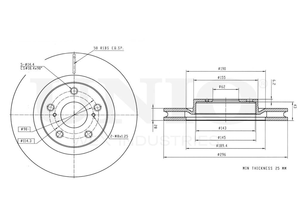 Диск тормозной передний UNIO BRD-20009